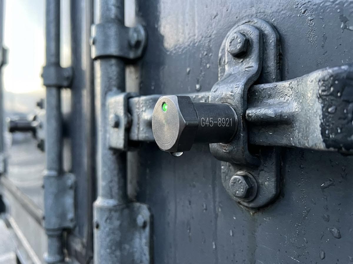 Industrial high-security bolt seal on refrigerated trailer door